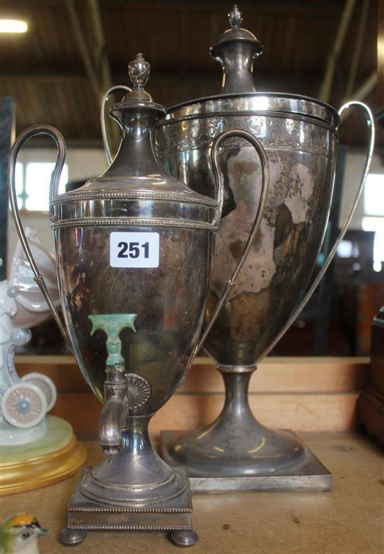 Sheffield plate two handled urn and another similar